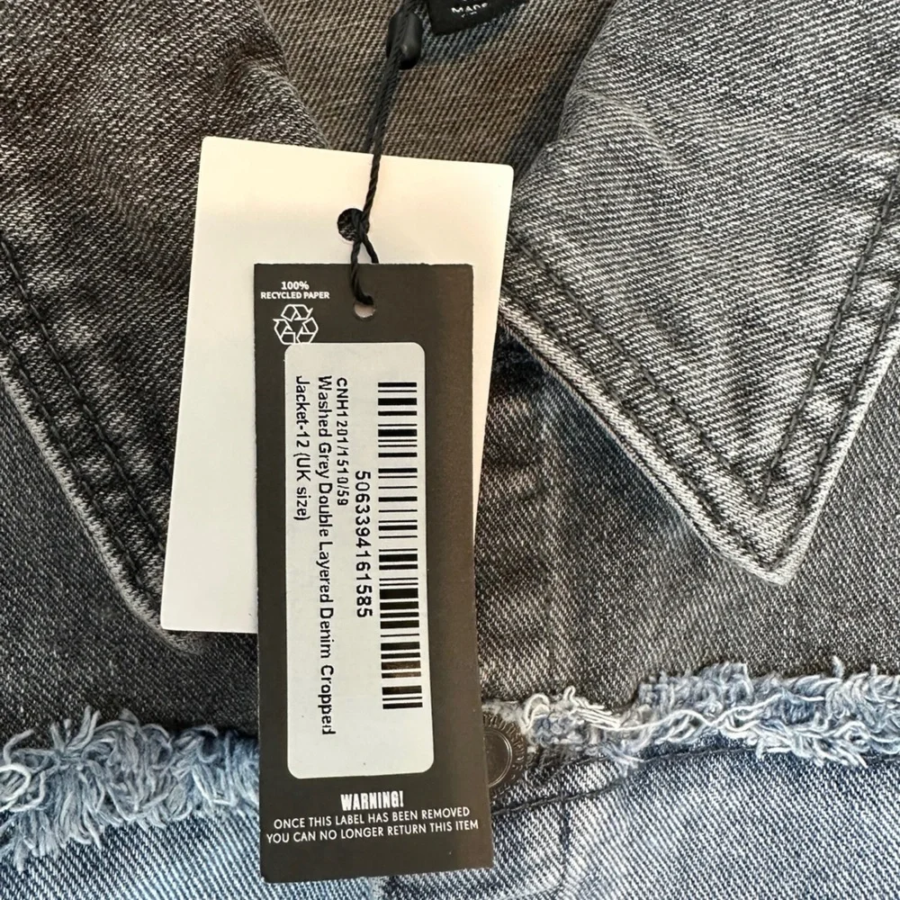 NWT PrettyLittleThing Washed Grey Double Layered Denim Cropped Jacket US Size 8 - Picture 12 of 14